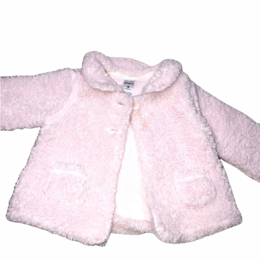 Carter’s Little Girls 9 Months Pink Fuzzy Sweater Jacket Cardigan